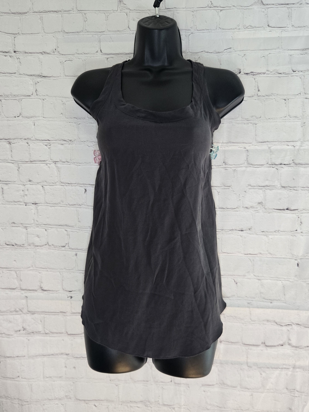 Chaser gray 100% silk semi sheer razor back cutout tank top Basic  Summer Goth